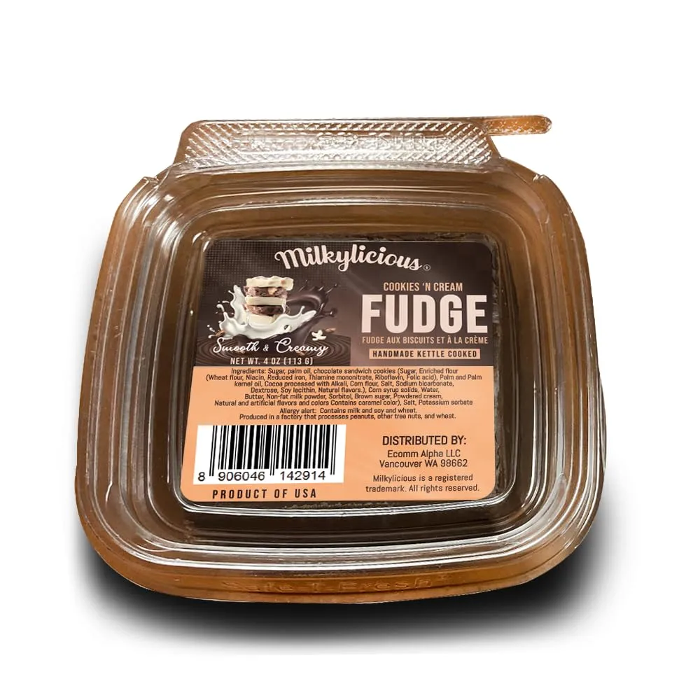 Milkylicious Old Fashioned Handmade Smooth Creamy Fudge - Cookies & Cream (1/4 Pound) | Kettle Cooked & Individually Wrapped in USA in Small Batches for a Rich Delicious Taste