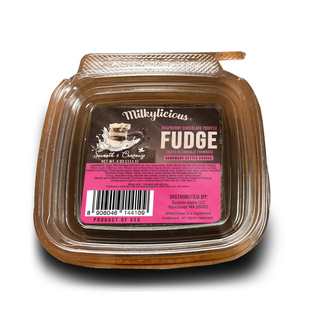 Milkylicious Old Fashioned Handmade Smooth Creamy Fudge - Raspberry Chocolate Truffle (1/4 Pound) | Kettle Cooked & Individually Wrapped in USA in Small Batches for a Rich Delicious Taste