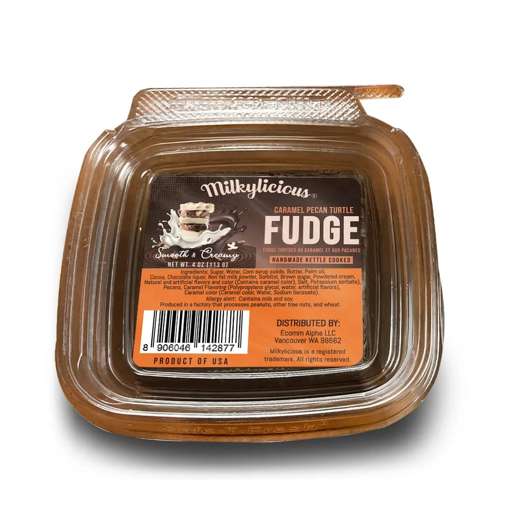Milkylicious Old Fashioned Handmade Smooth Creamy Fudge - Caramel Pecan Turtle (1/4 Pound) | Kettle Cooked & Individually Wrapped in USA in Small Batches for a Rich Delicious Taste