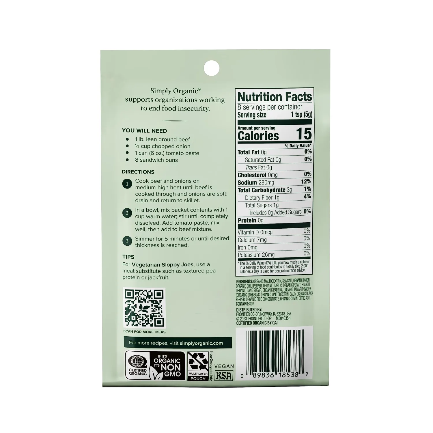 Simply Organic Sloppy Joe, Certified Organic, Gluten-Free | 1.41 oz