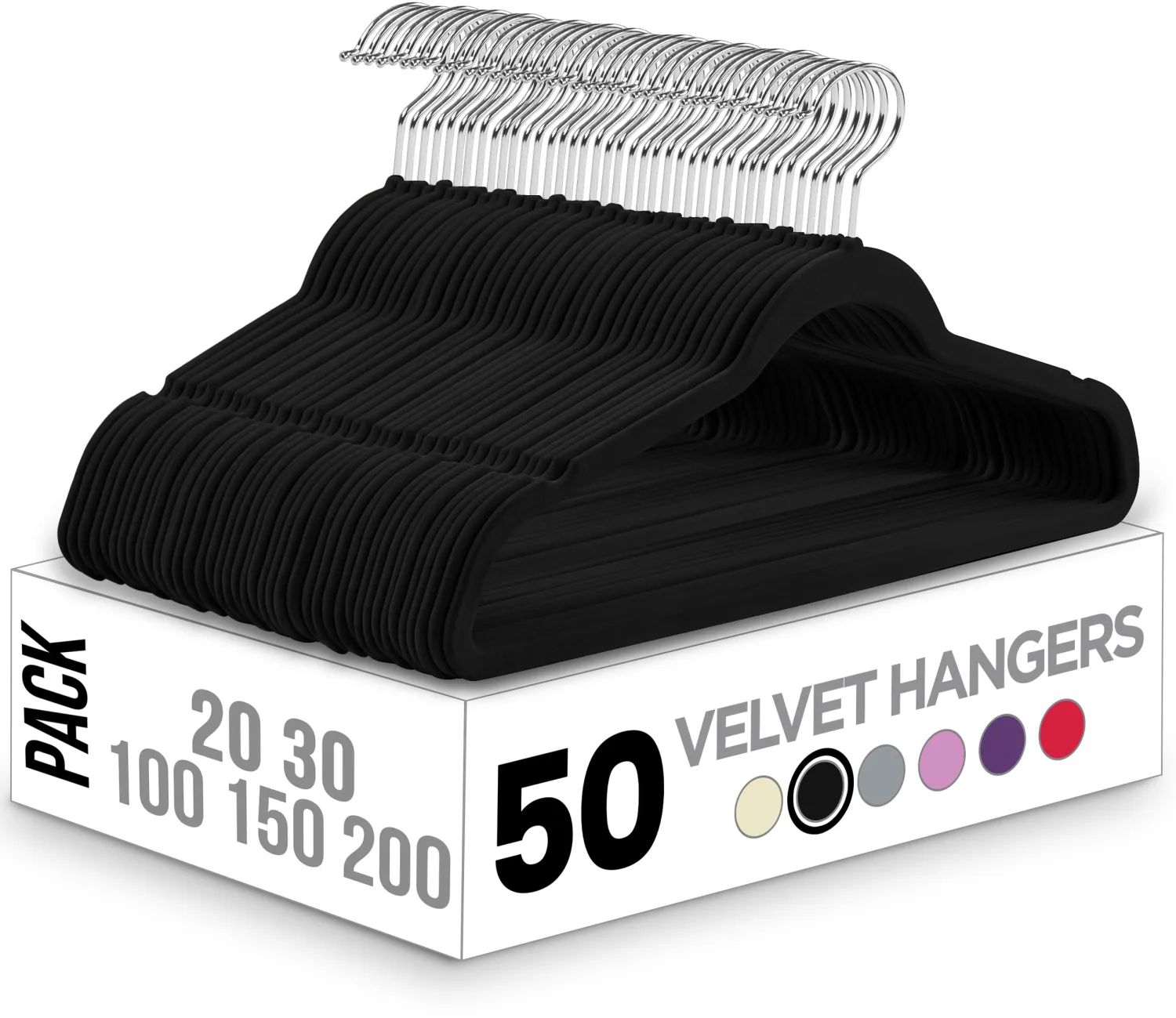 Utopia Home Velvet Hangers 50 Pack - Non-Slip Clothes Hanger Black with 360 Degree Rotatable Hook - Heavy Duty Coat Hanger - Pants Hangers