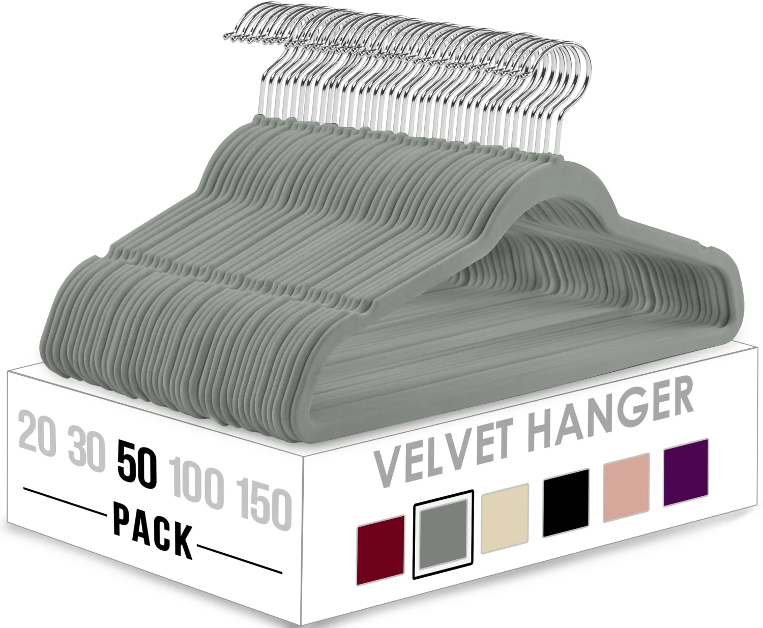 Utopia Home Velvet Hangers 50 Pack - Non-Slip Clothes Hanger Grey with 360 Degree Rotatable Hook - Heavy Duty Coat Hanger - Pants Hangers