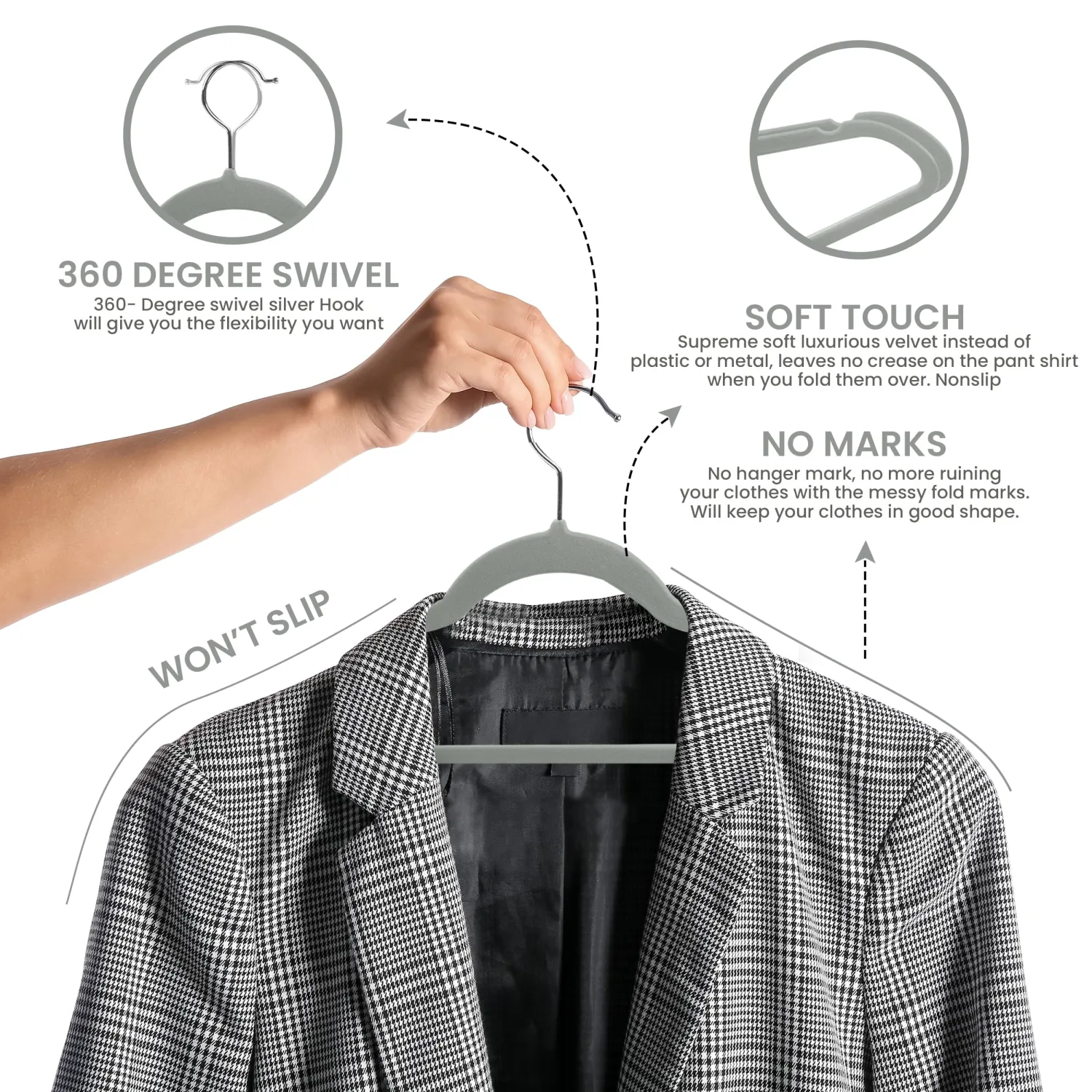 Utopia Home Velvet Hangers 50 Pack - Non-Slip Clothes Hanger Grey with 360 Degree Rotatable Hook - Heavy Duty Coat Hanger - Pants Hangers