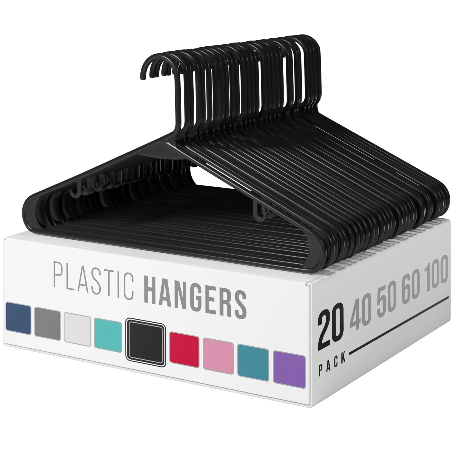 NEATERIZE Clothes Hangers Plastic 20 Pack - Black Plastic Hangers - Makes The Perfect Coat Hanger and General Space Saving Clothes Hangers for Closet - Percheros Ganchos para Colgar Ropa Hangars
