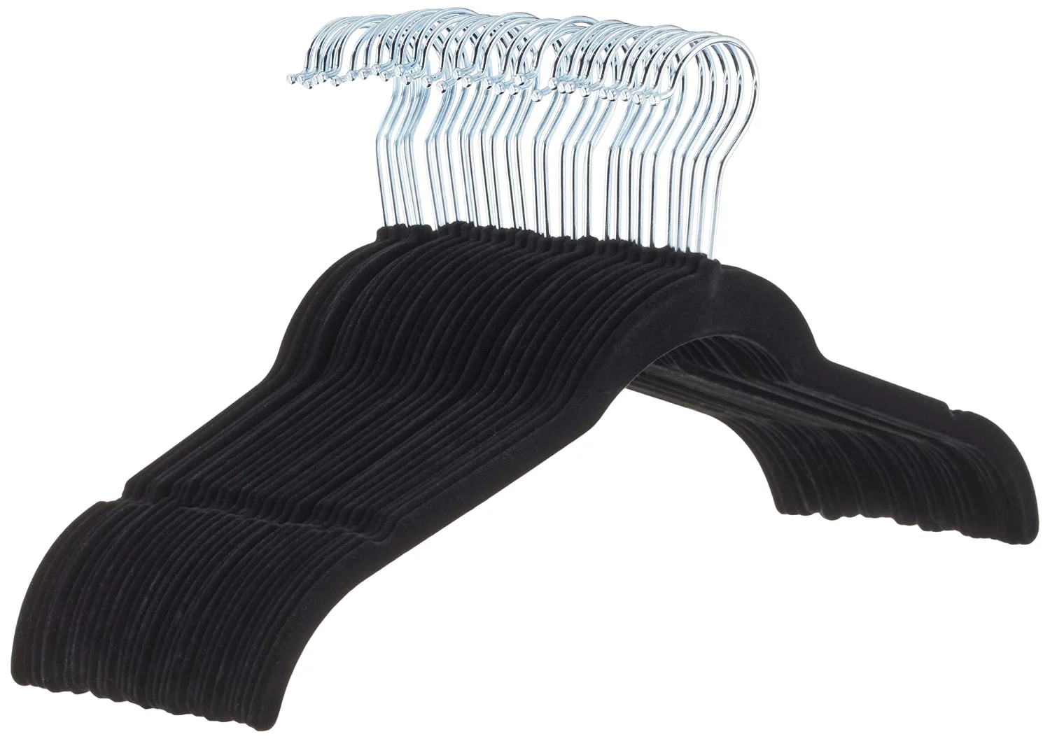Amazon Basics Slim, Velvet, Non-Slip Shirt Clothes Hangers, Black/Silver - Pack of 30