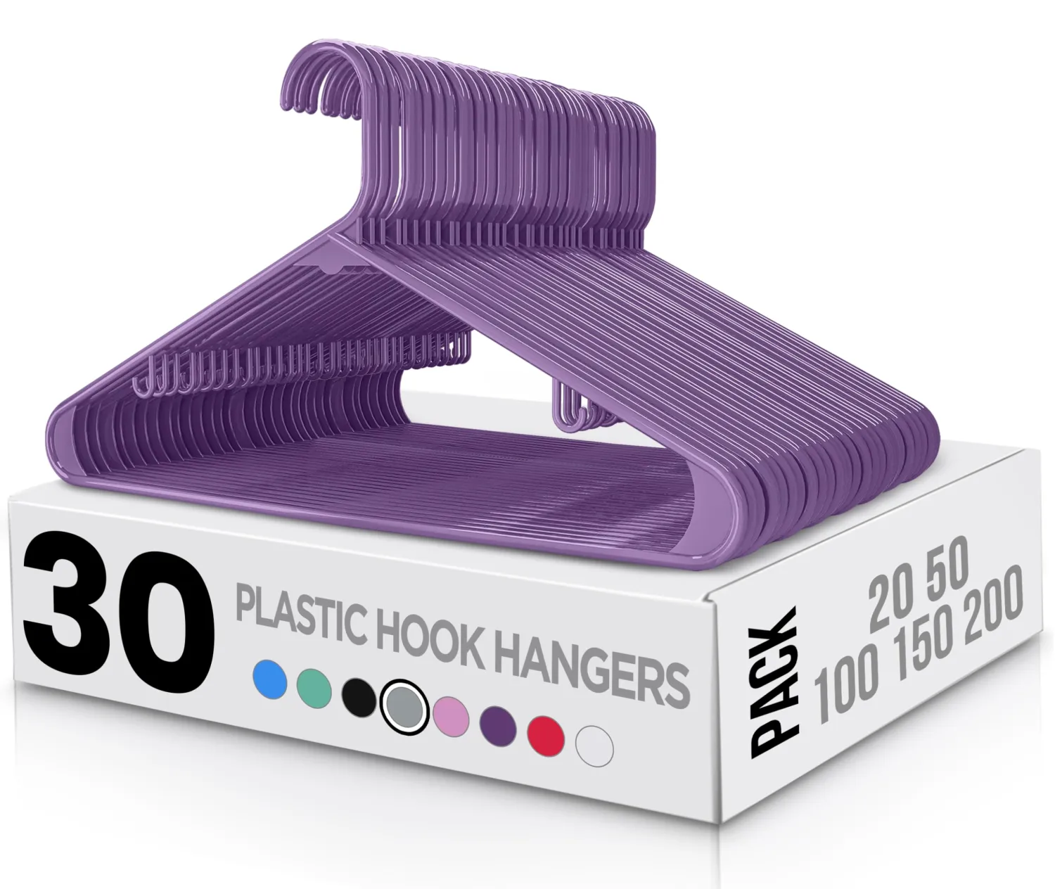 Utopia Home Plastic Hangers 30 Pack - Clothes Hanger with Hooks - Durable & Space Saving Coat Hanger - Heavy Duty Skirt Hangers (Purple)