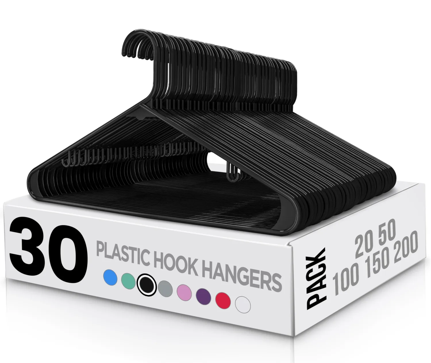Utopia Home Plastic Hangers 30 Pack - Clothes Hanger with Hooks - Durable & Space Saving Coat Hanger - Heavy Duty Skirt Hangers (Black)