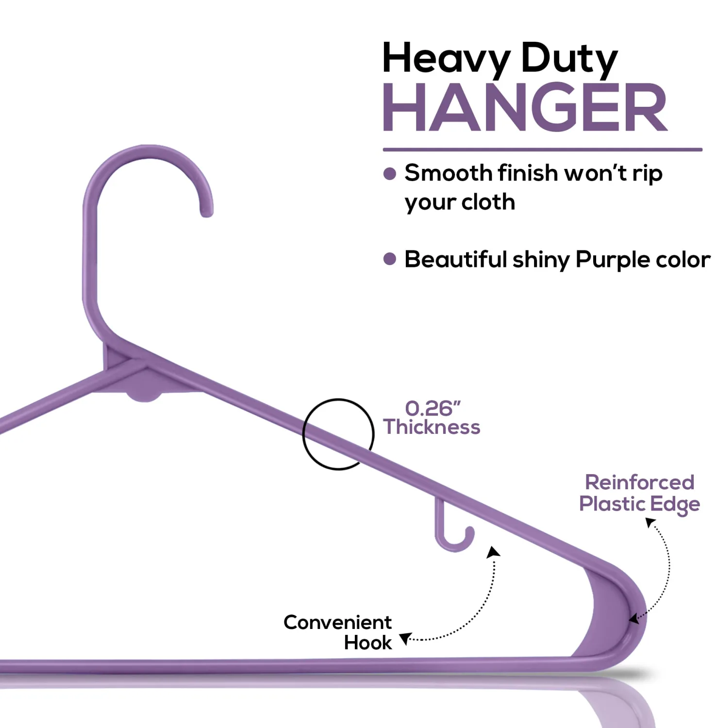 Utopia Home Plastic Hangers 50 Pack - Clothes Hanger with Hooks - Durable & Space Saving Coat Hanger - Heavy Duty Purple Hangers - Skirt Hangers