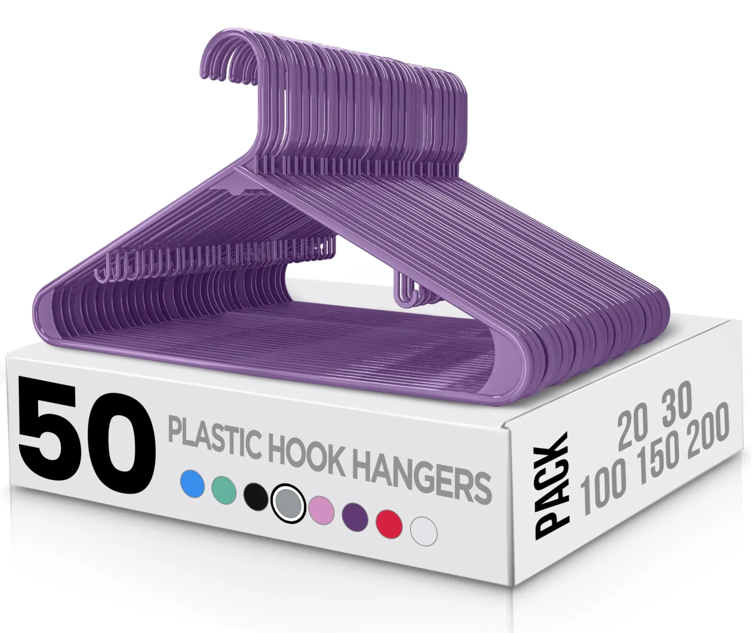 Utopia Home Plastic Hangers 50 Pack - Clothes Hanger with Hooks - Durable & Space Saving Coat Hanger - Heavy Duty Purple Hangers - Skirt Hangers