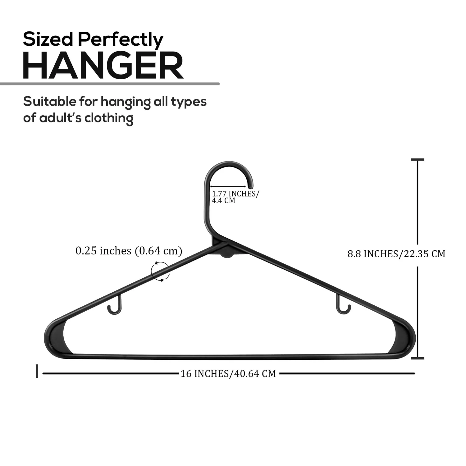 Utopia Home Plastic Hangers 50 Pack - Space Saving Clothes Hanger - Durable & Strong Closet Organizers and Storage with Built-in Strap Hooks - Essential for Shirts, Pants, Skirts & Coats (Black)