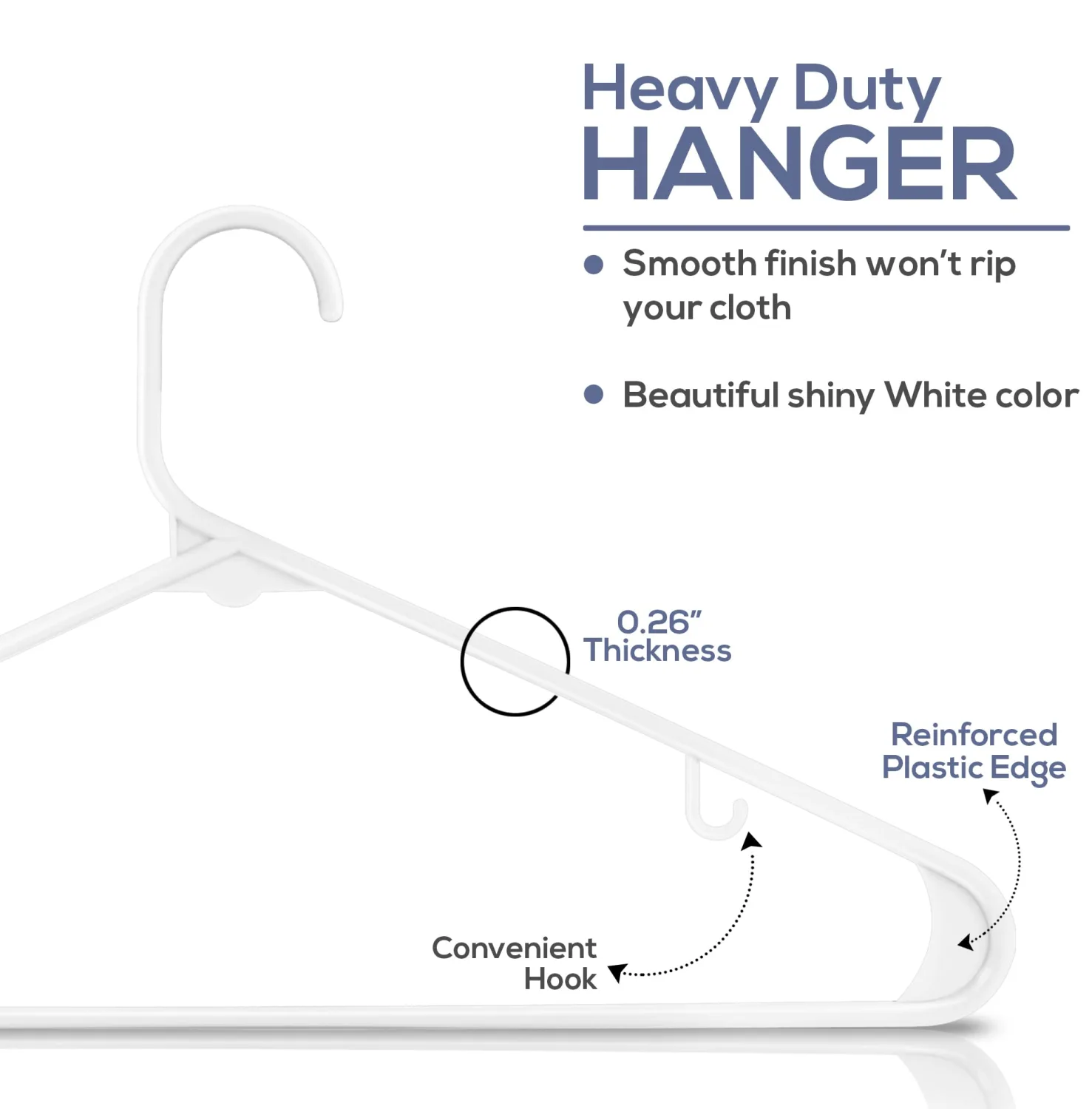 Utopia Home Plastic Hangers 50 Pack - Clothes Hanger with Hooks - Durable & Space Saving Coat Hanger - Heavy Duty Skirt Hangers (White)