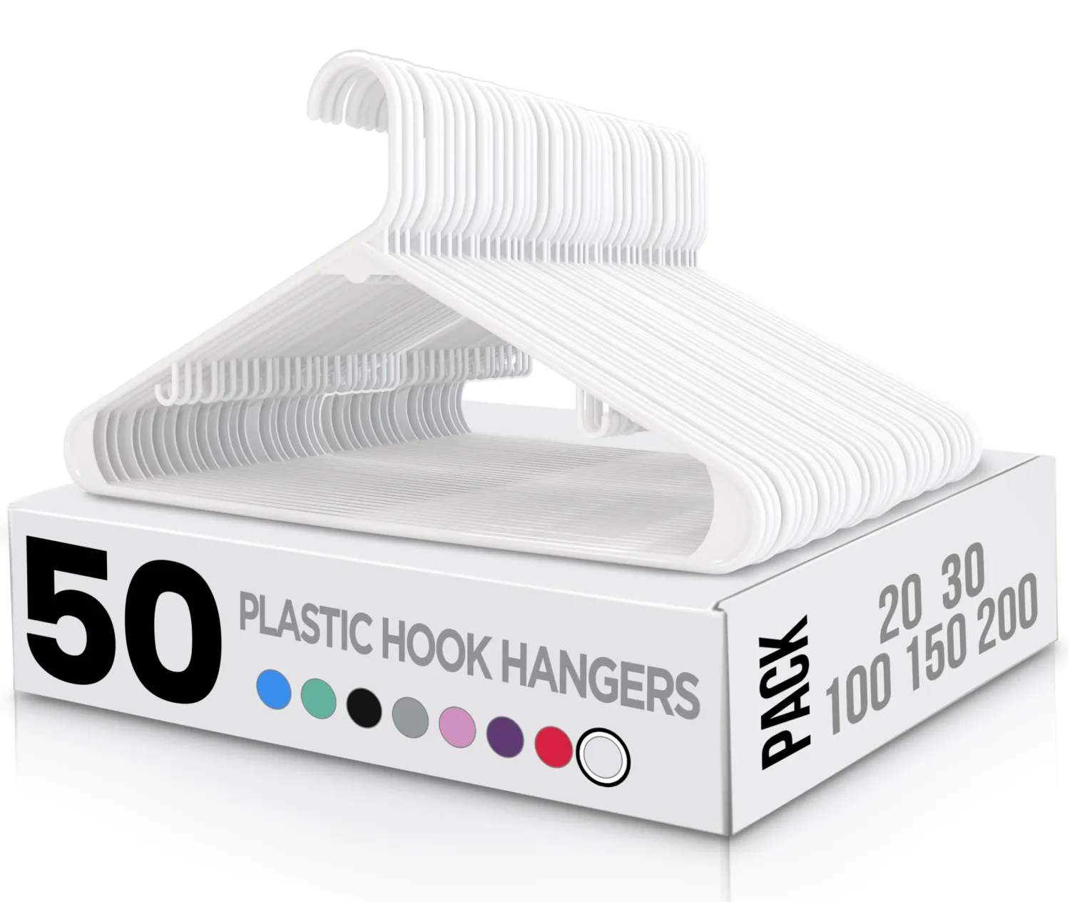 Utopia Home Plastic Hangers 50 Pack - Clothes Hanger with Hooks - Durable & Space Saving Coat Hanger - Heavy Duty Skirt Hangers (White)