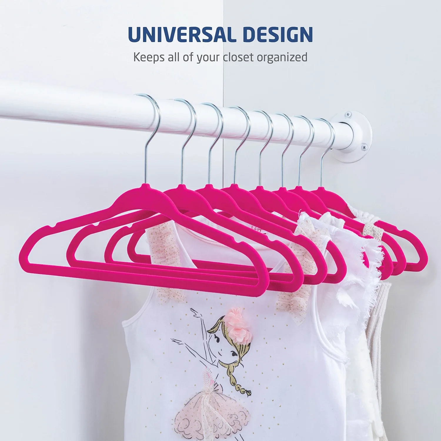 Zober Velvet Baby Hangers for Closet - Pack of 50 Non Slip Toddler Hangers for Shirts, Pants & Dresses w/Swivel Hook - Durable Infant Hangers w/Notches - Small Kids Hangers - Pink