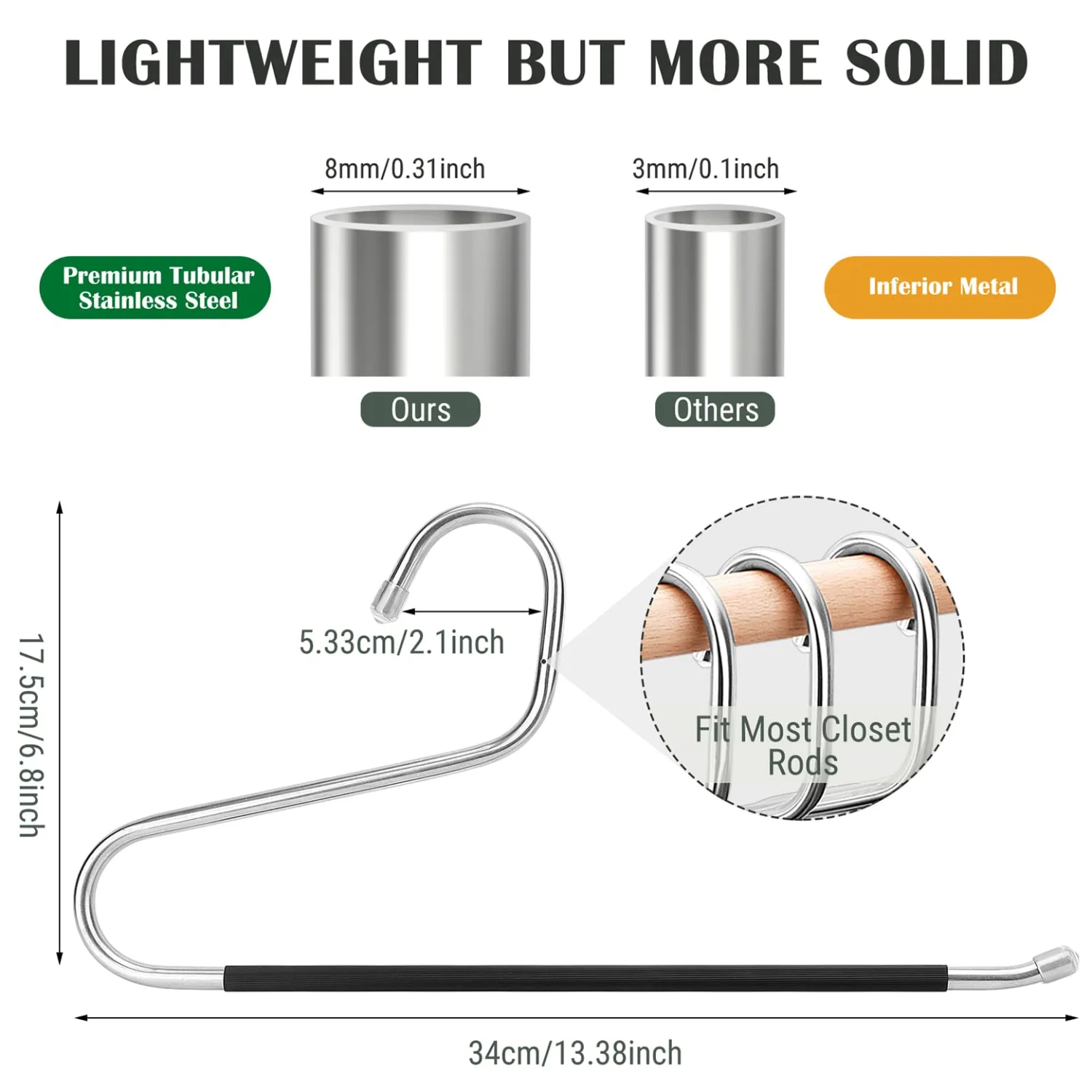 DOIOWN Open-Ended Pants Jean Hangers - Stainless Steel Jeans Hangers 10 Pack 8mm Thick, Versatile Non-Slip Hangers for Heavy Pants, Jeans, Trousers, Scarf - Space-Saving Clothes Hangers for Women Men