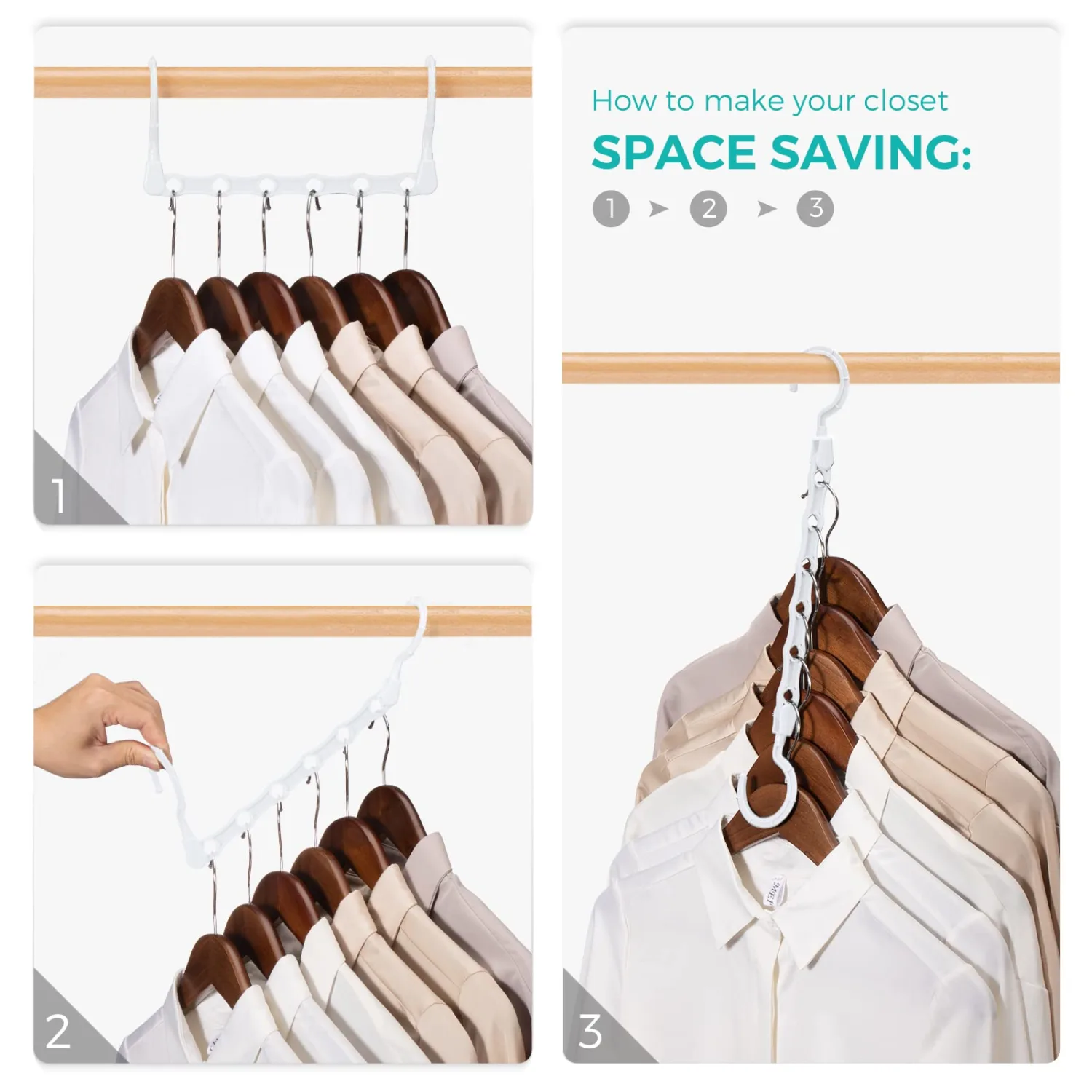 HOUSE DAY Space Saving Hangers for Clothes 10 Pack, White Magic Hangers Multi Hangers Organizer, Closet Organizers and Storage System Closet Space Saver Hangers, Collapsible Hangers for Clothes