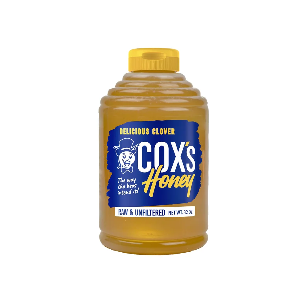 Cox's Honey 100% Pure, Raw Unfiltered Clover Honey, Rich in Nutrients, Family Owned Apiary, 32 oz bottle