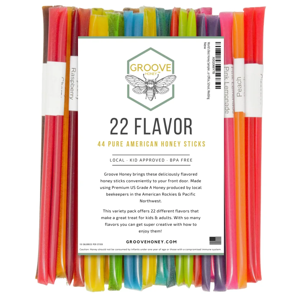 Flavored Honey Sticks - Farm Fresh US Honey Packets for Tea, Travel, Kids - Variety Flavors