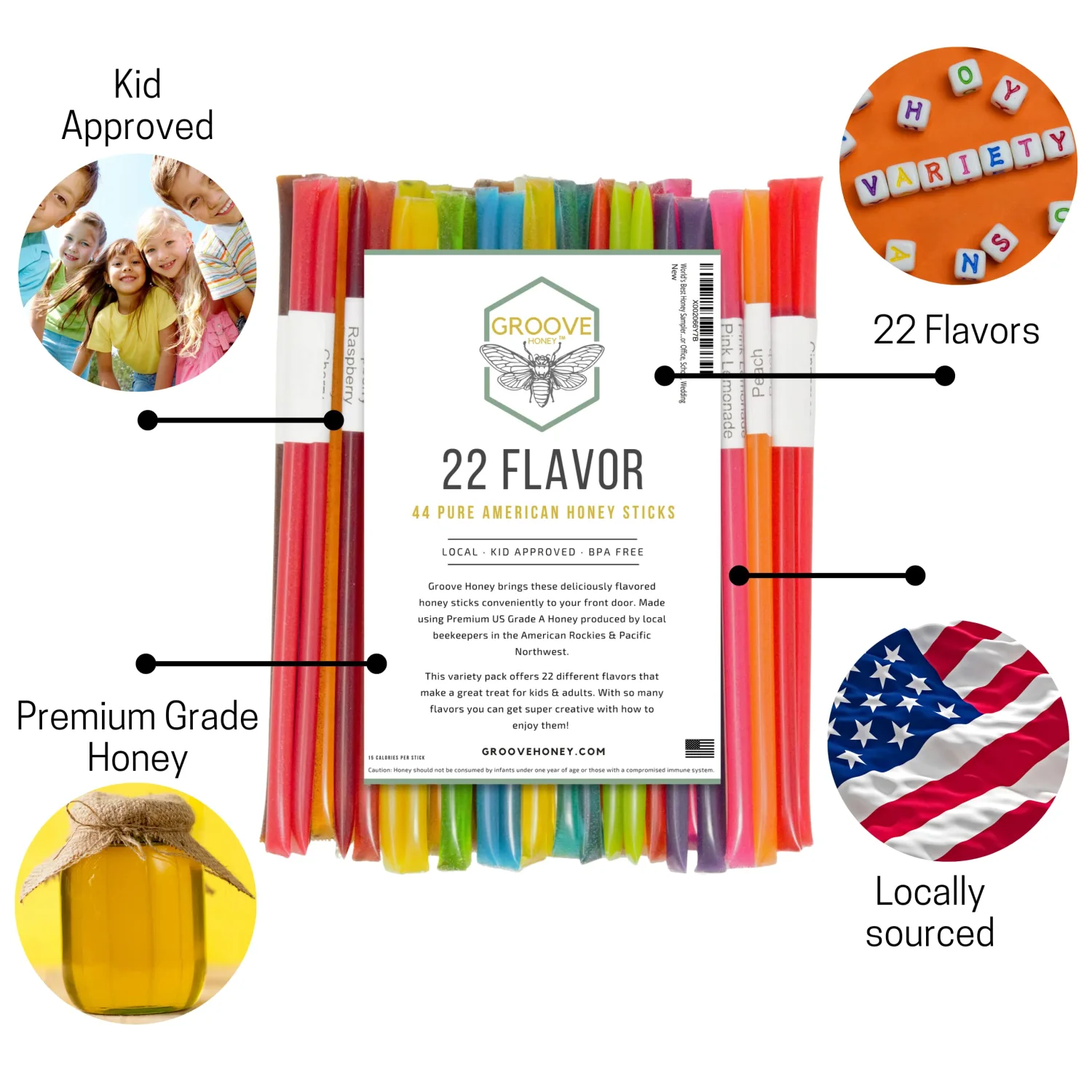 Flavored Honey Sticks - Farm Fresh US Honey Packets for Tea, Travel, Kids - Variety Flavors