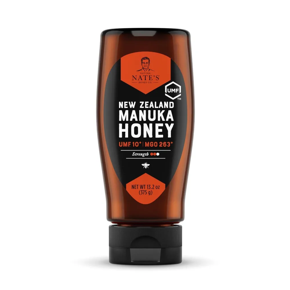 Nate's Raw Manuka Honey New Zealand MGO 263+ | UMF Certified 10+ | 13.2 oz Squeeze Bottle