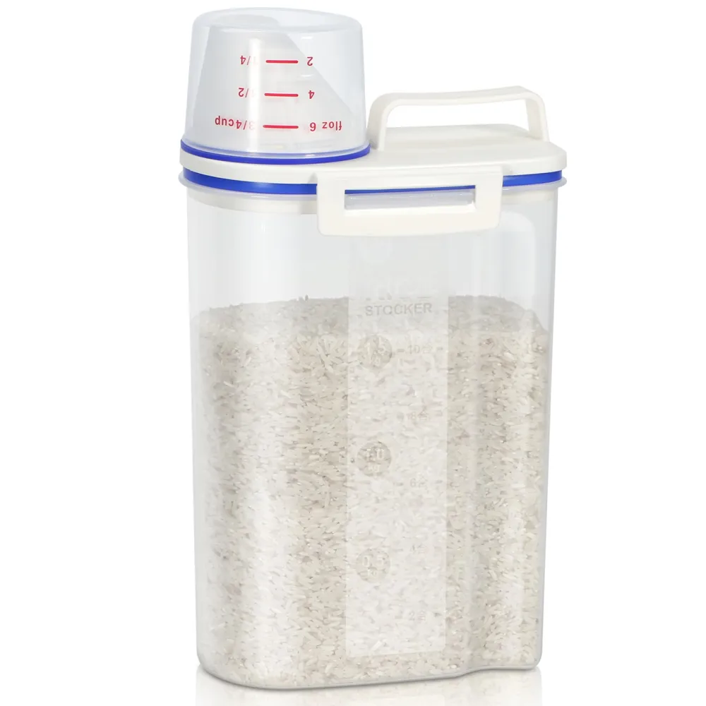 TBMax Rice Storage Bin Cereal Containers Dispenser with BPA Free Plastic + Airtight Design + Measuring Cup + Pour Spout - 2KG Capacities of Rice Perfect for Rice Cooker