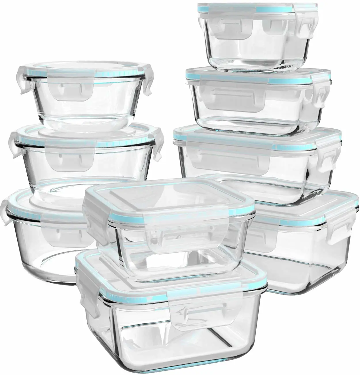 Glass Food Storage Containers with Lids, [18 Piece] Glass Meal Prep Containers, Containers for Food Storage with Lids, BPA Free & Leak Proof (9 Lid & 9 Container)