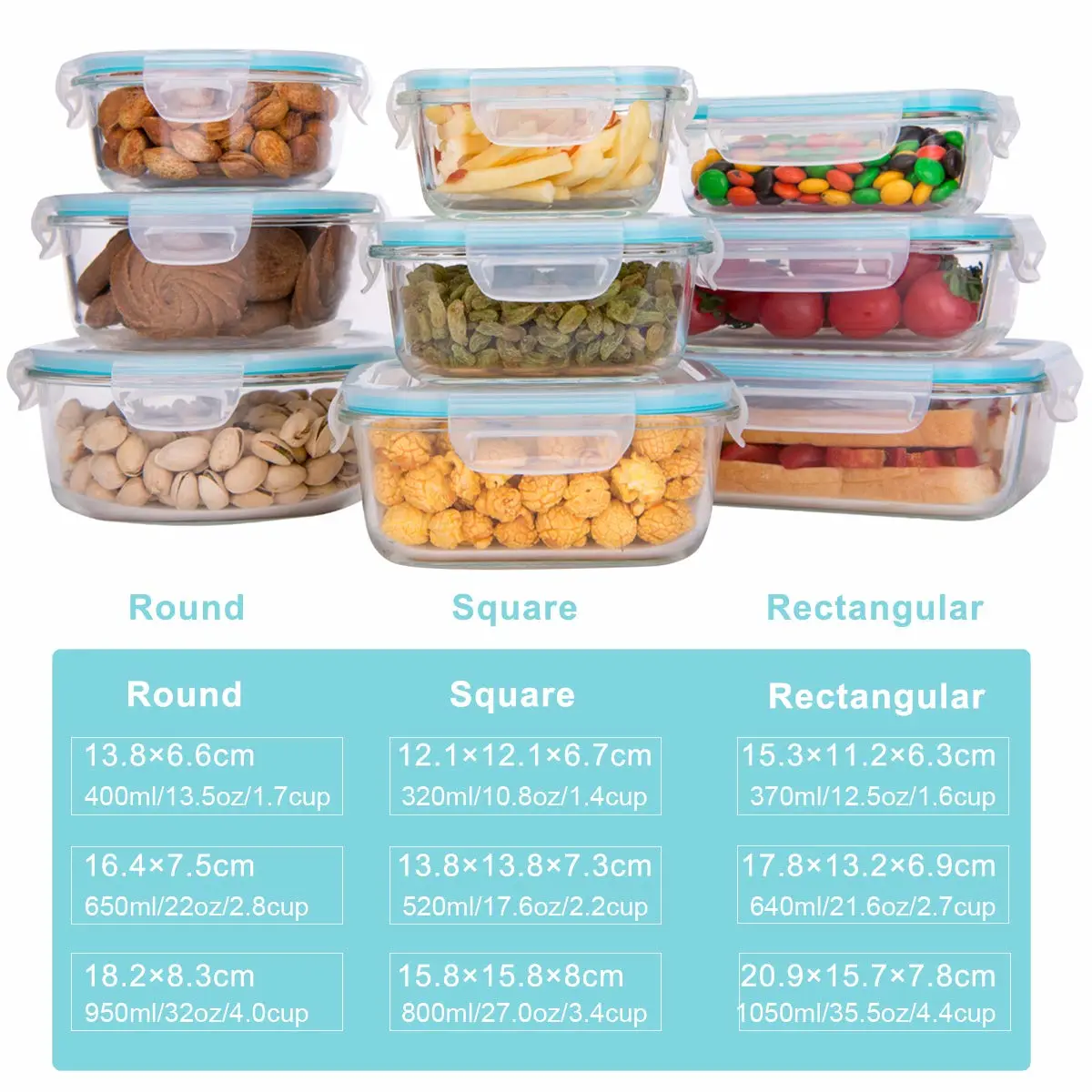 Glass Food Storage Containers with Lids, [18 Piece] Glass Meal Prep Containers, Containers for Food Storage with Lids, BPA Free & Leak Proof (9 Lid & 9 Container)