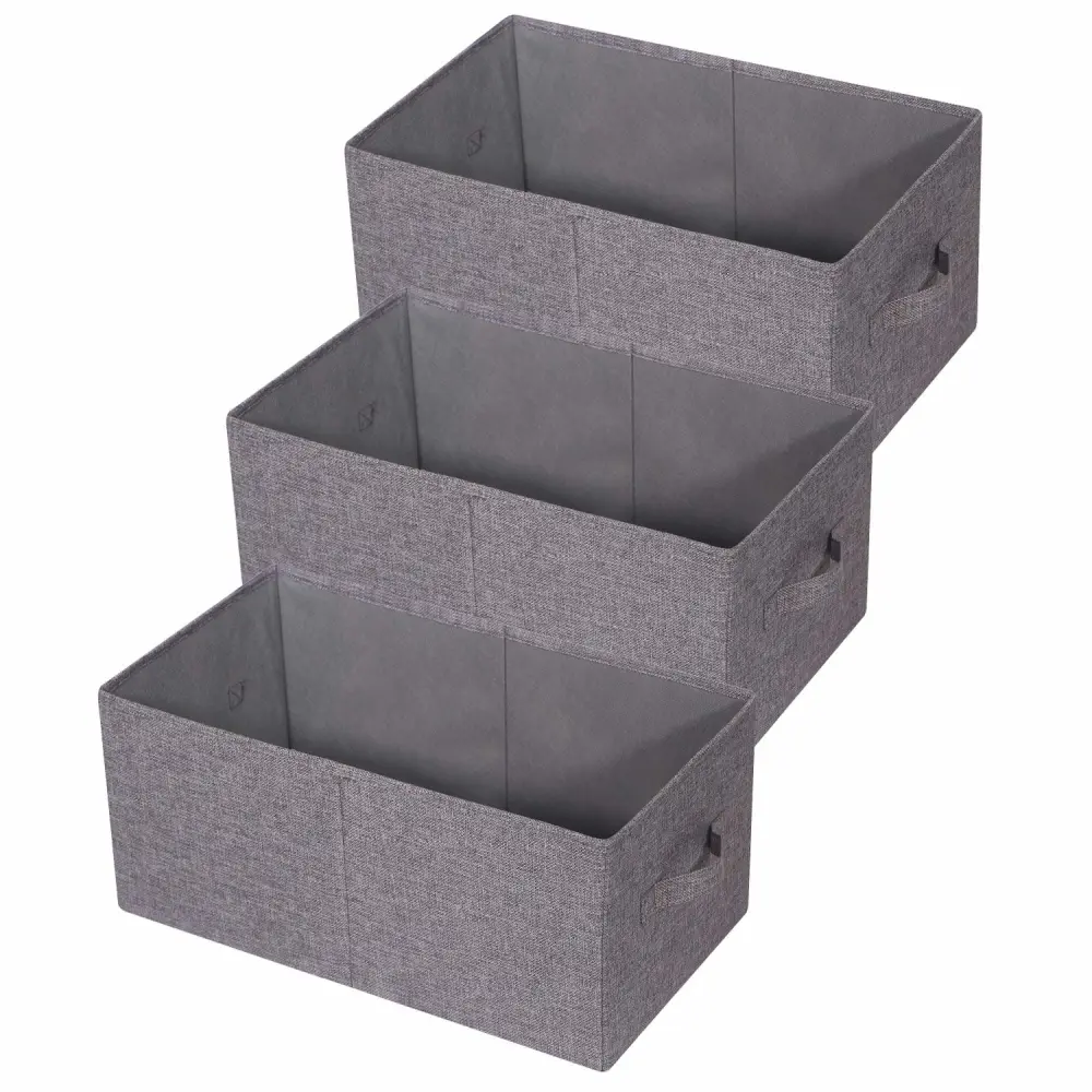 Set of 3 Closet Organizer Bins with Handle, Fabric Foldable Storage Baskets Cloth Box Containers for Shelves Home Office Clothes Clothing