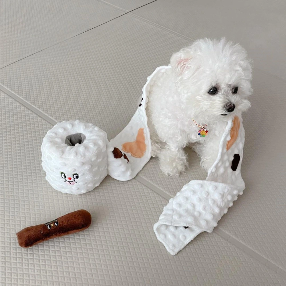 Dog Hides Food And Sniffs Toy Puppy Grinding Teeth