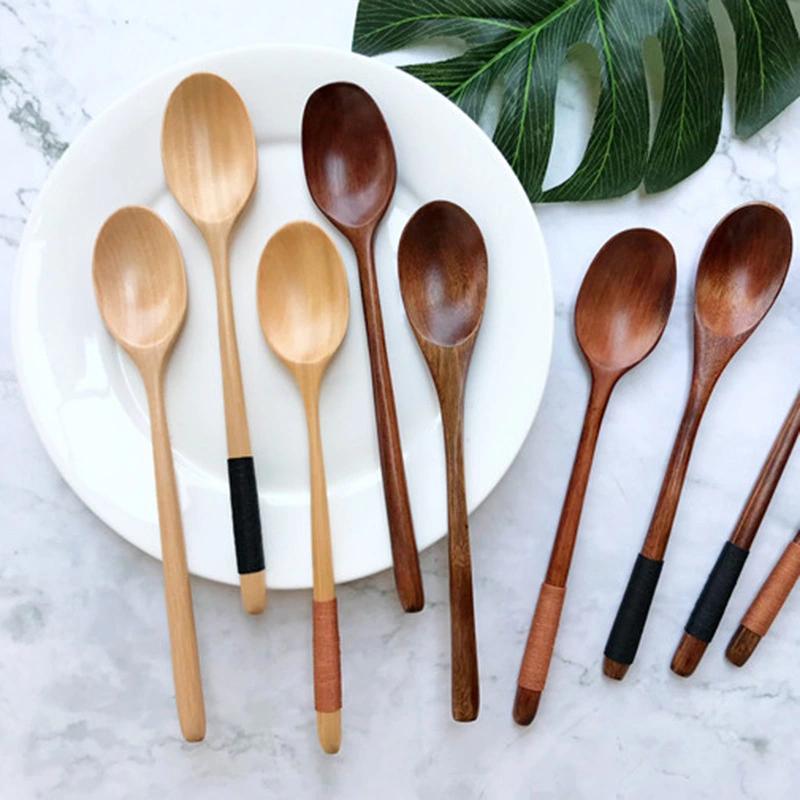 A Stylish And Simple Long-handled Old Lacquered Wooden Spoon For Domestic Use