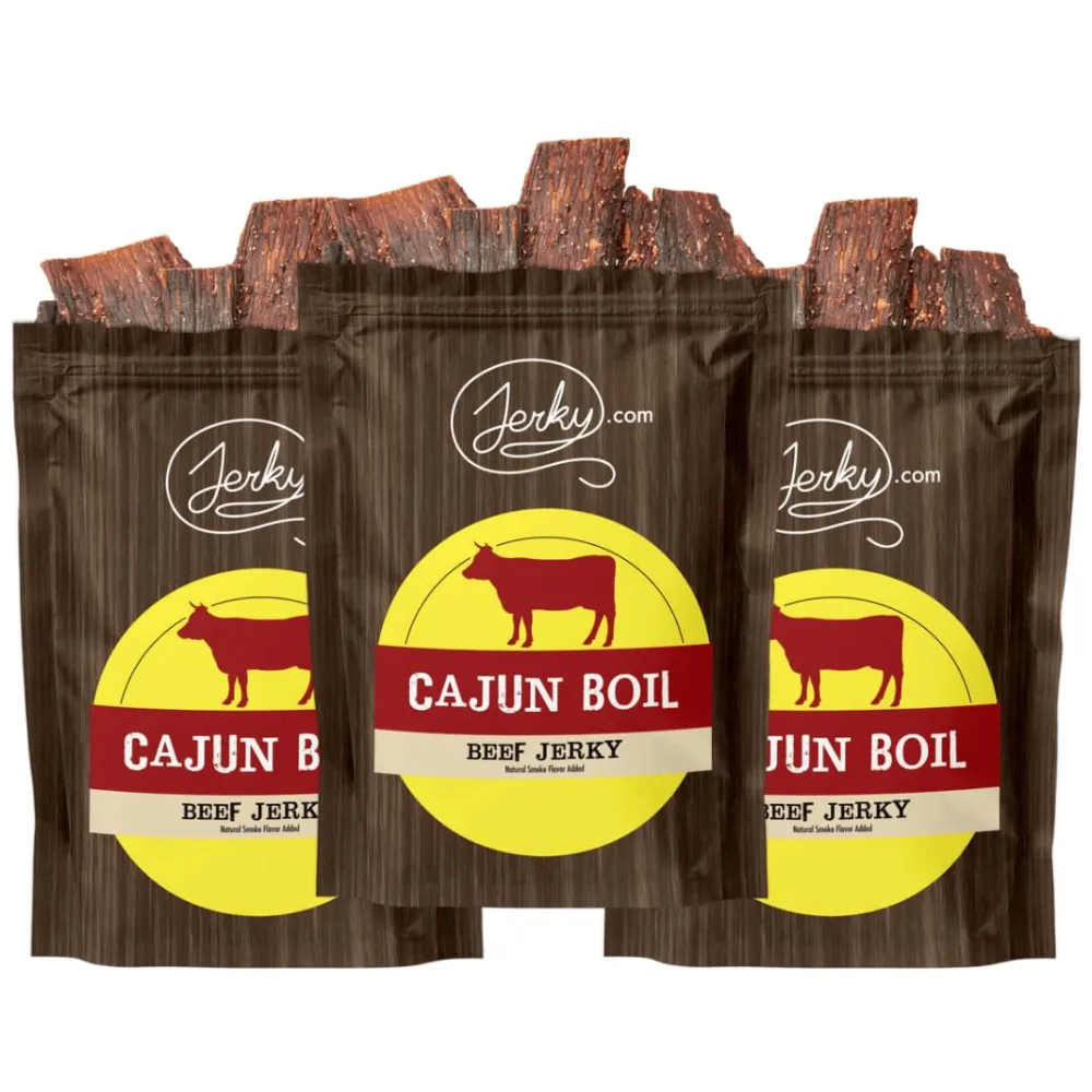 Jerky.com All Natural Cajun Boil Beef Jerky - No Added Preservatives, No MSG or Nitrates - Zesty, Seafood-Inspired Flavor, 100% Lean Beef (2.5 Ounce, Pack of 3)