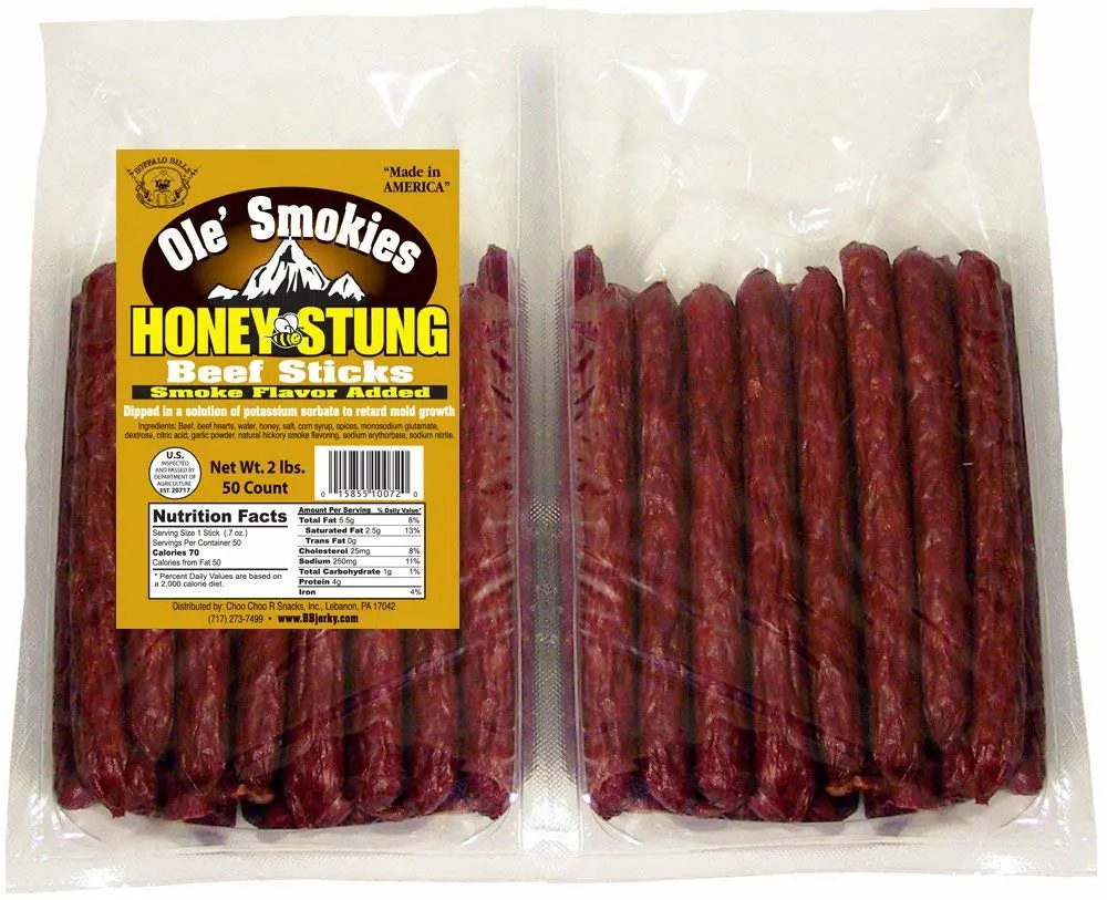 Buffalo Bills 2 lbs Honey Stung 6" Ole' Smokies Saddlebag (50 beef sticks per saddlebag)