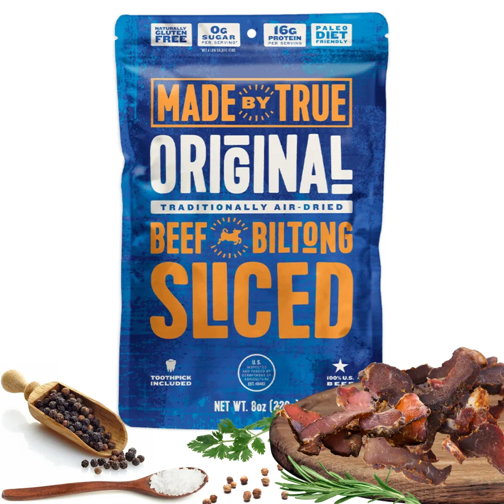 Made by True Beef Sliced Bites Original (8 Ounce, Pack of 1) - All Natural, Zero-Sugar True Jerky Biltong - High Protein, Keto, Paleo & Whole 30 Diet - Sugar-Free, Gluten-Free, Carb-Free