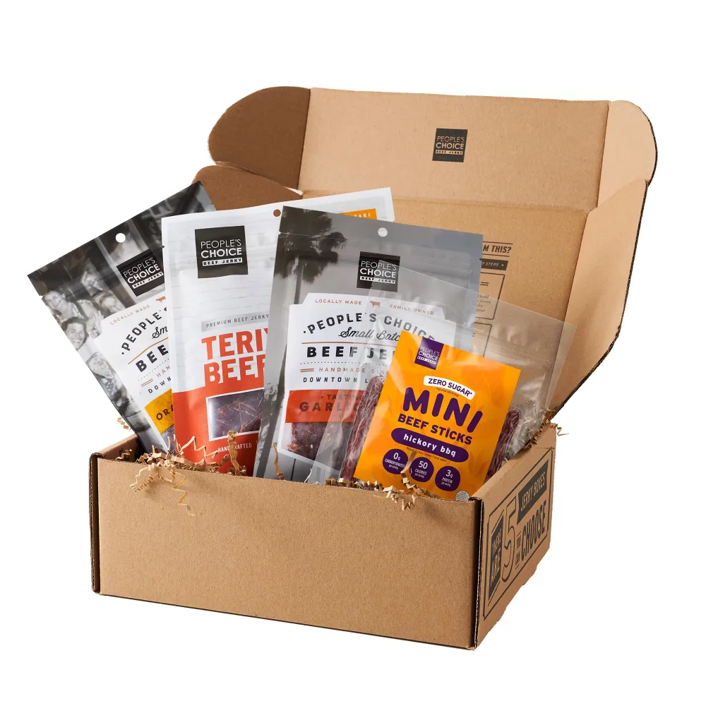 People's Choice Beef Jerky - Jerky Box - Sweet Tooth - Unique Gift for Men - Protein Snacks Military Care Package - Men Christmas Gift Ideas - Meat Snack Sampler Gift Basket - 4 Bags