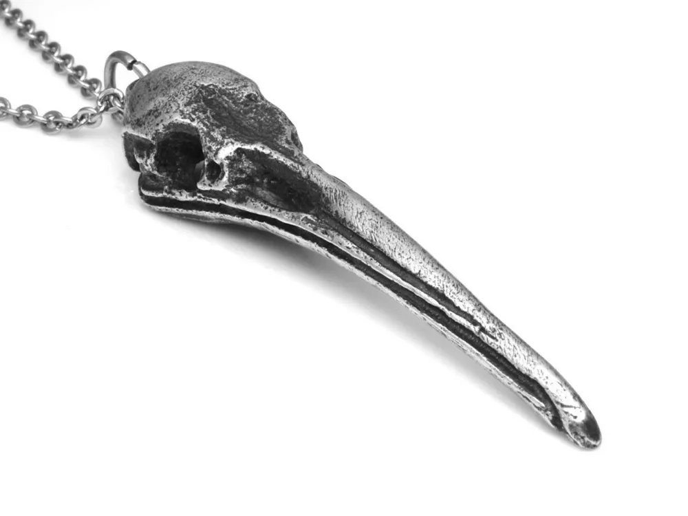 Antiqued Kiwi Bird Skull Pendant Necklace in Hand Cast Pewter