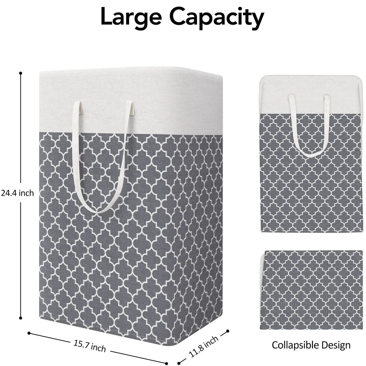 WISELIFE 1-Pack Laundry Hamper 75L Collapsible Large Laundry Baskets with Easy Carry Handles Freestanding Waterproof Clothes Hamper Storage Basket for Toys Clothes Organizer - 24.4" (H), Clover Grey