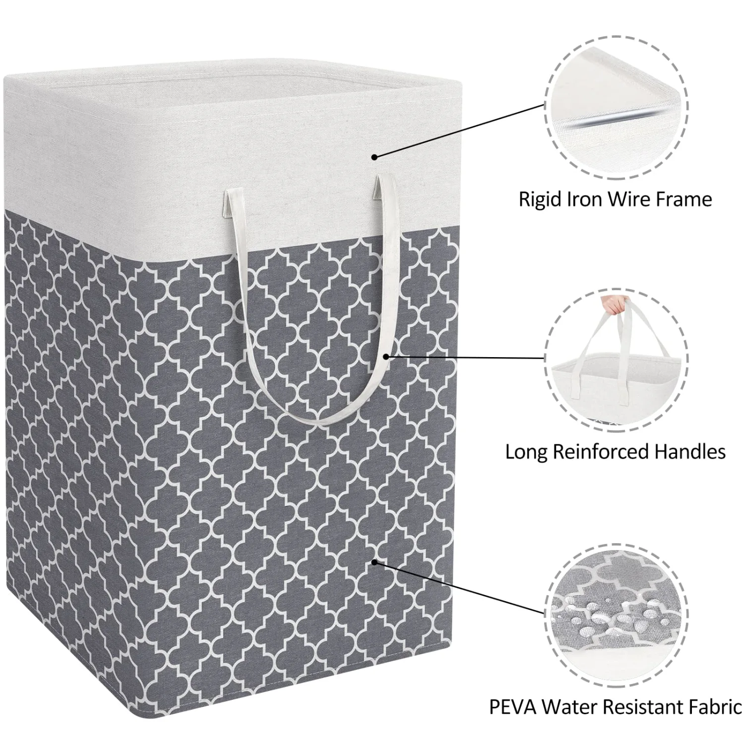 WISELIFE 1-Pack Laundry Hamper 75L Collapsible Large Laundry Baskets with Easy Carry Handles Freestanding Waterproof Clothes Hamper Storage Basket for Toys Clothes Organizer - 24.4" (H), Clover Grey
