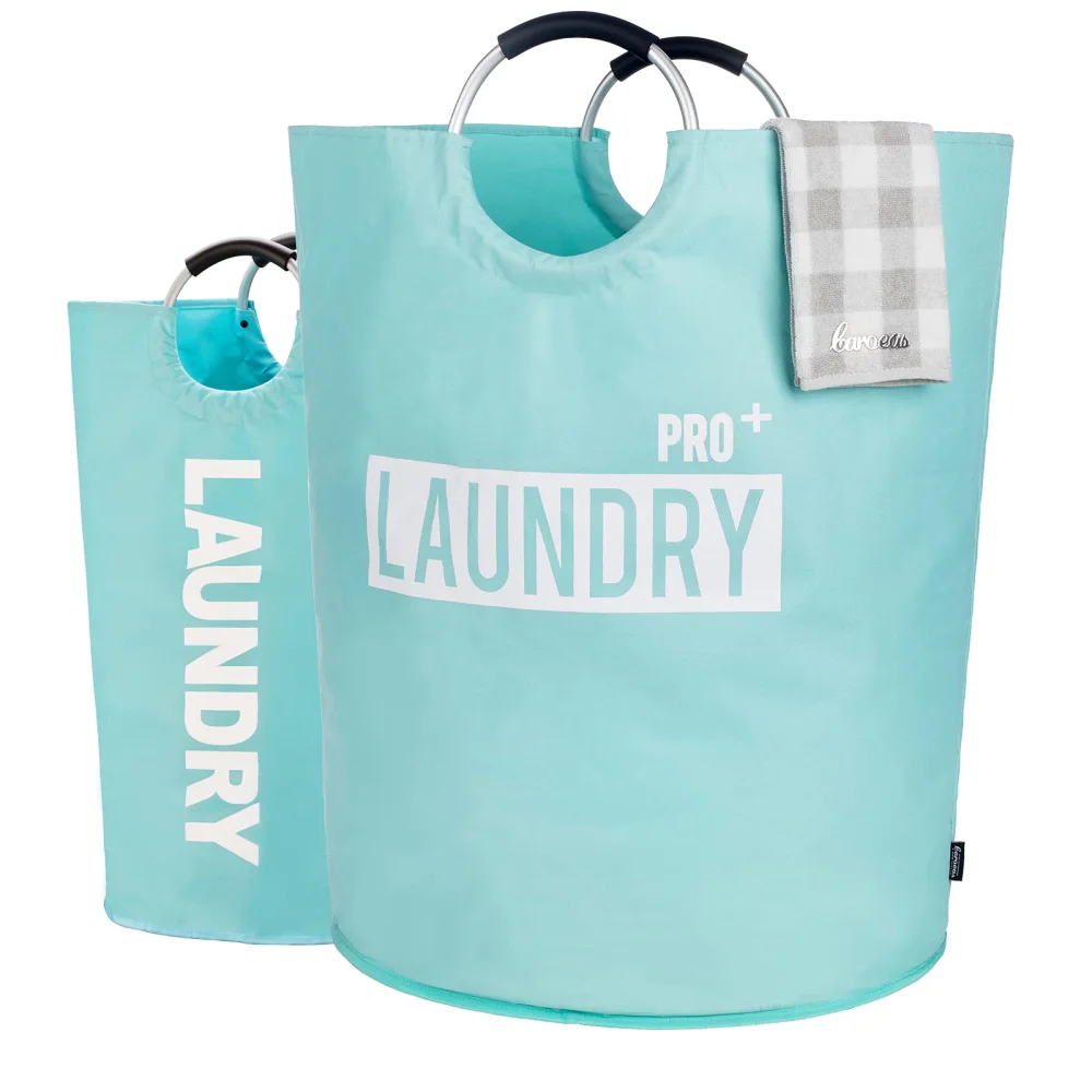 Caroeas Super Large 150L Laundry Hamper Pro, Waterproof Laundry Basket, Clothes Hamper Stands Up Well, Laundry Bag with Padded Handles, Collapsible Laundry Basket Easy Storage (Light Blue)