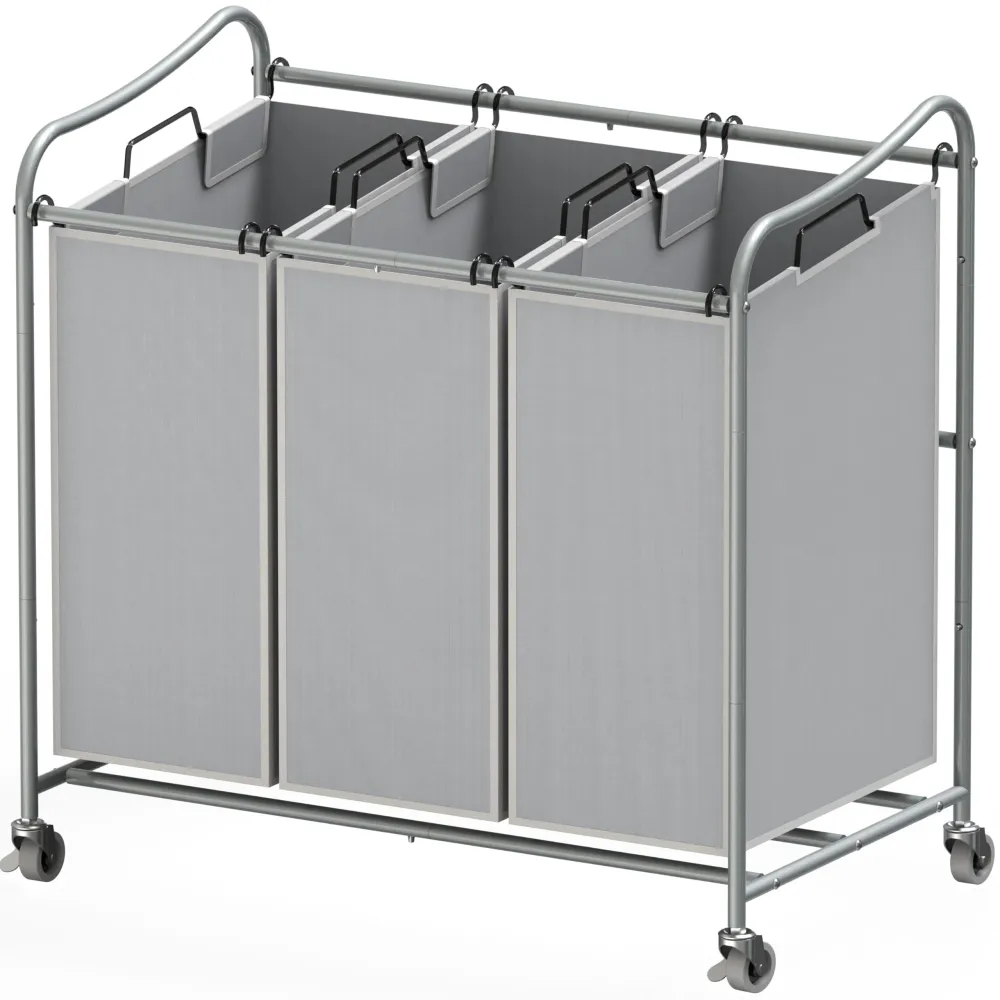 Simple Houseware Heavy-Duty 3-Bag Laundry Sorter Cart, Silver