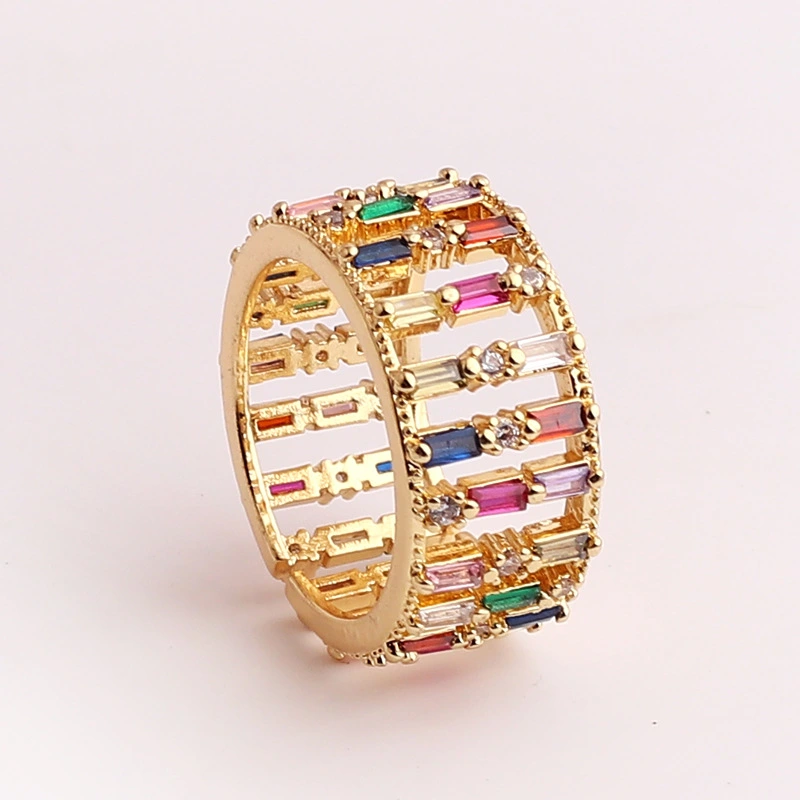 Micro-set Multicolor Zircon Wide Hand Ornament With Diamond Color Ring