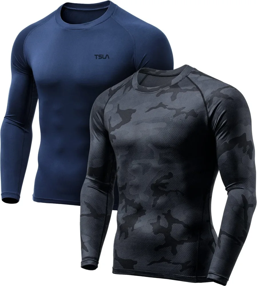 TSLA Men's Thermal Long Sleeve Compression Shirts, Athletic Base Layer Top, Winter Gear Running T-Shirt