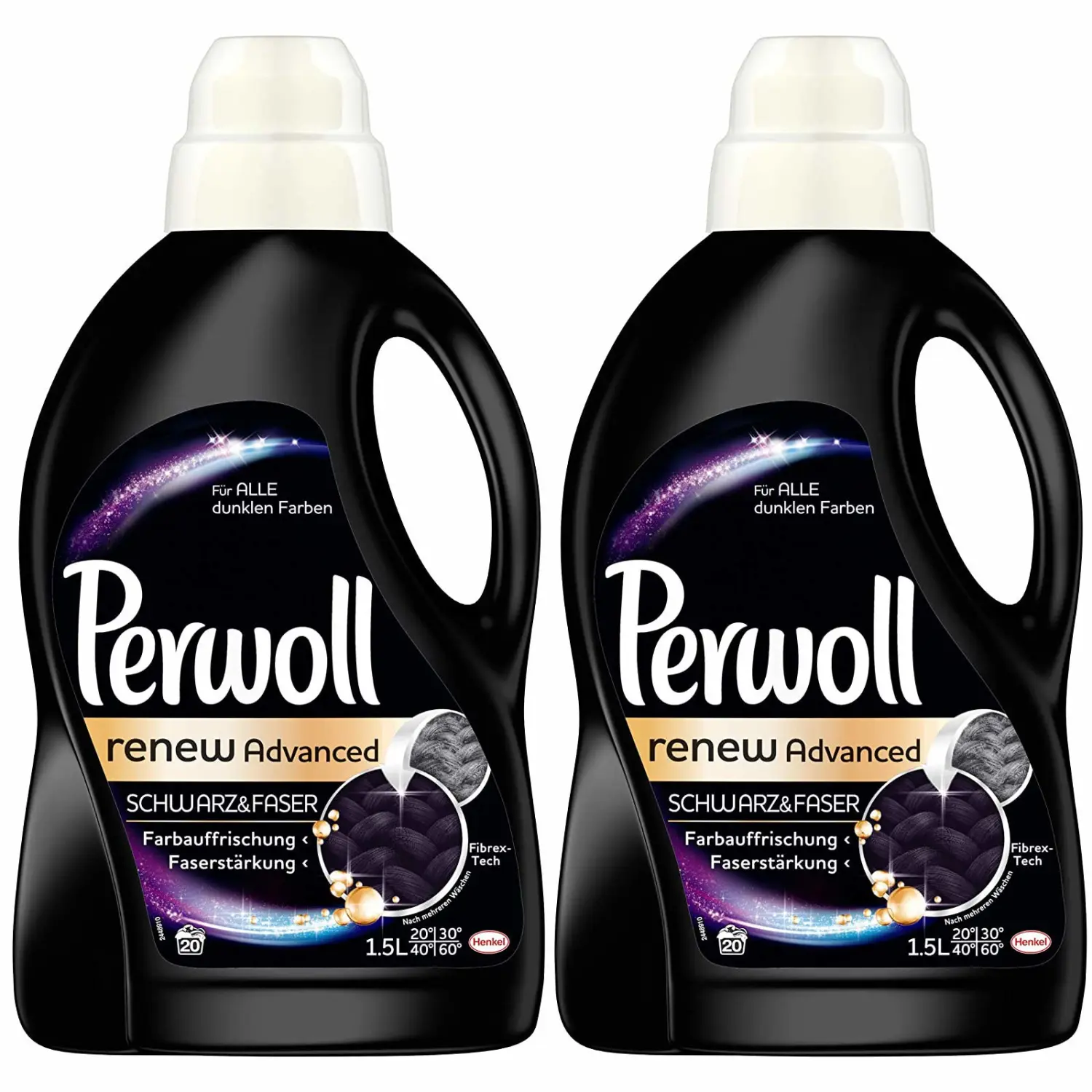 Perwoll Renew Advanced Black and Dark Fabric Liquid Laundry Detergent 1.5 Liters, 20 Loads, 2 Pack