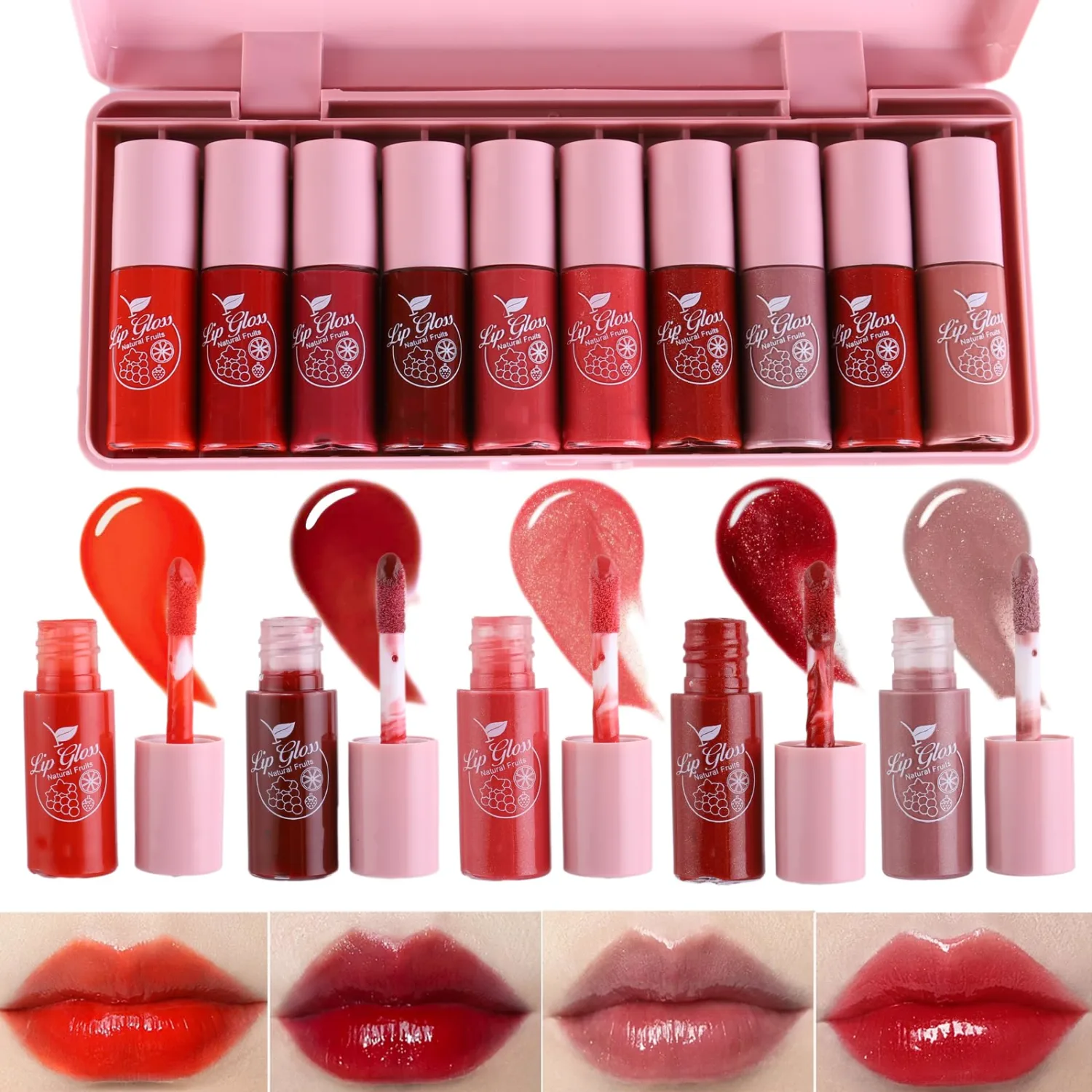 10 Colors Lip Gloss Set Lip Stain Tint Cute Lip Gloss Packs Mini Lipgloss Sets for Women Girls, Water Lip Stain Lip Glaze, Tinta Para Labios, Korean Makeup, Shimmer Lip Gloss