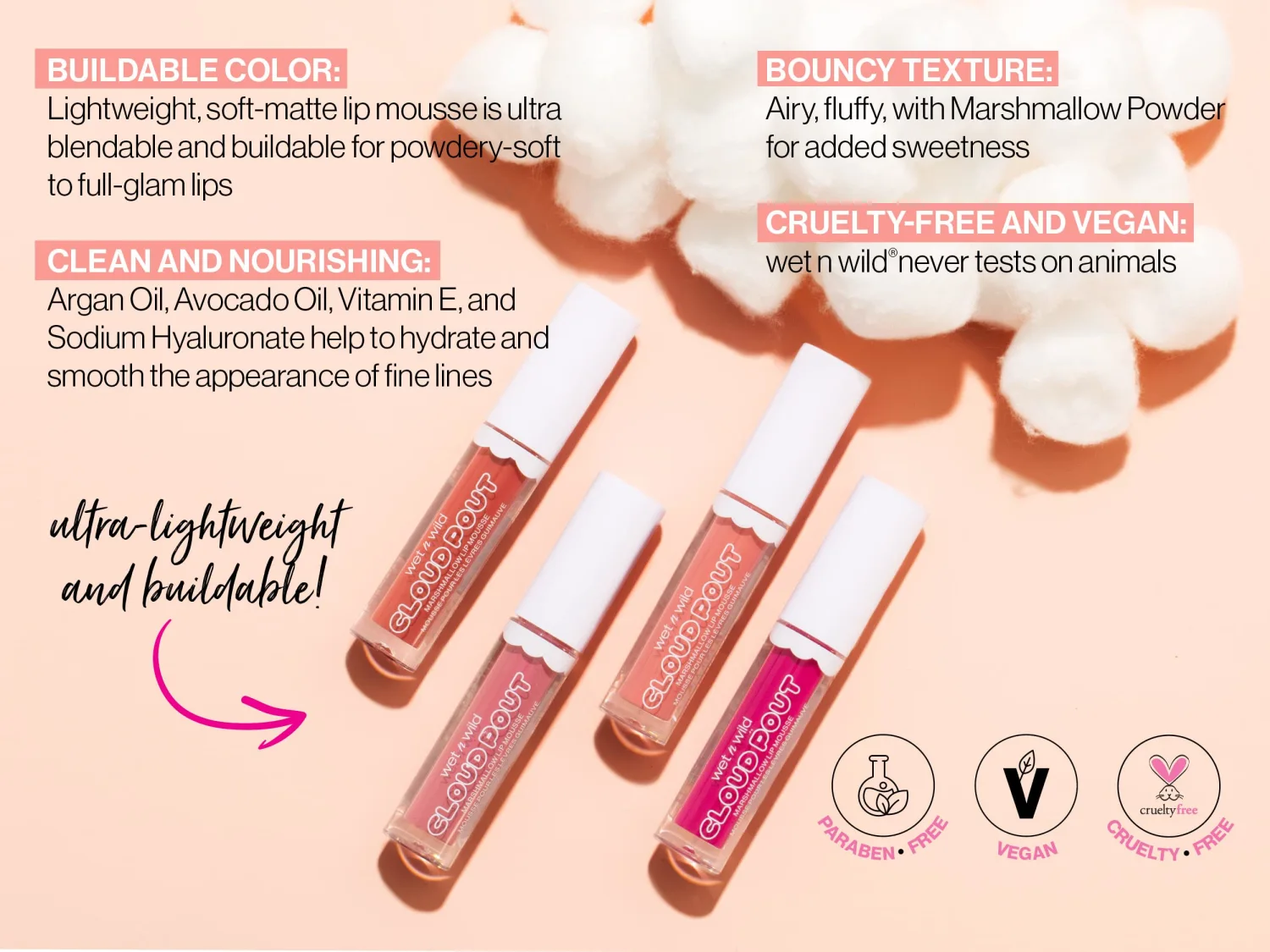 wet n wild Cloud Pout Marshmallow Matte Liquid Lipstick Mousse Hot Pink Don't Sugarcoat It