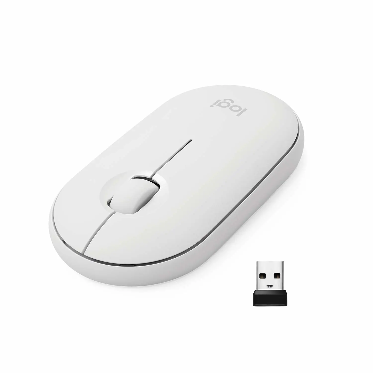 Logitech Pebble Wireless Mouse with Bluetooth or 2.4 GHz Receiver, Silent, Slim Computer Mouse with Quiet Clicks, for Laptop/Notebook/iPad/PC/Mac/Chromebook - Off White