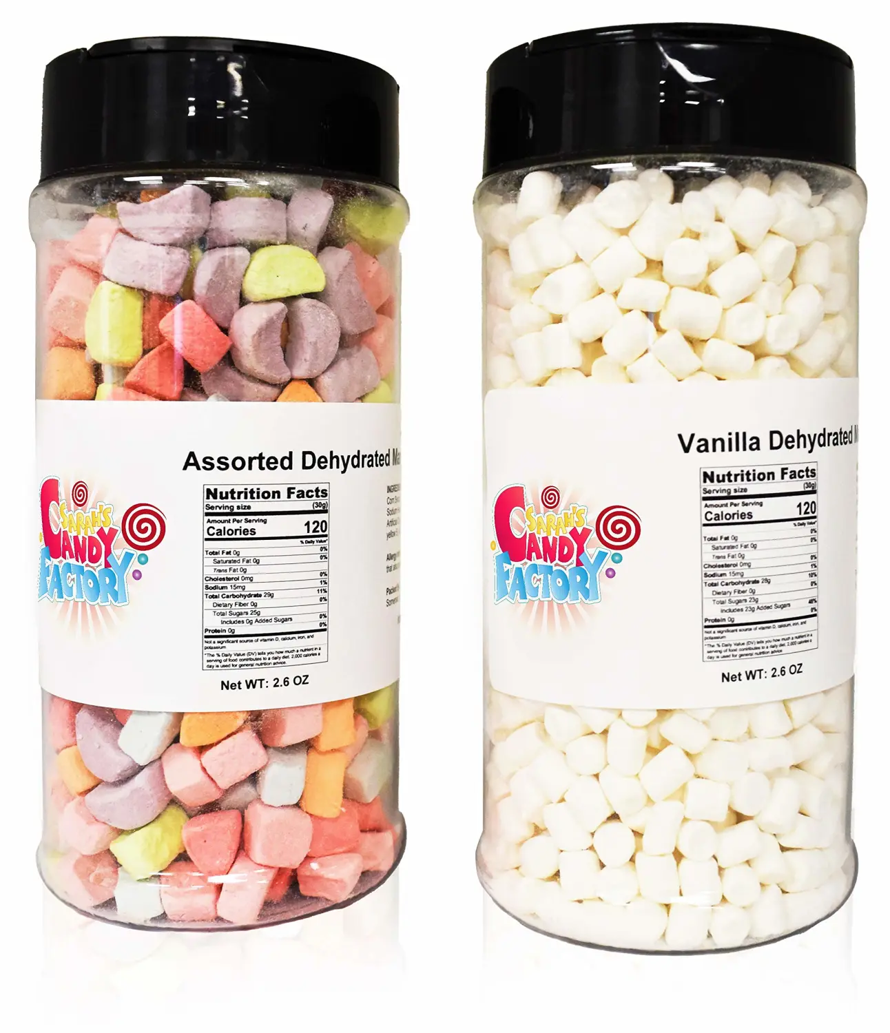 Sarah's Candy Factory Variety Dehydrated Marshmallow Bits, Vanilla Marshmallows in Jar, Assorted Marshmallows in Jar (Vanilla-Assorted)