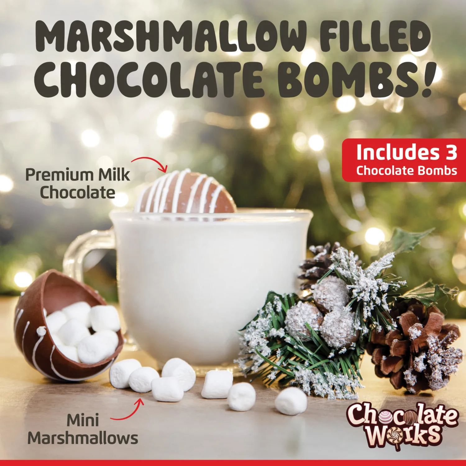 Hot Chocolate Bombs by Chocolate Works, Premium Hot Cocoa Bombs with Marshmallows, Made with Real Milk Chocolate, Dark Chocolate and White Chocolate, Pack of 3 Cocoa Bombs