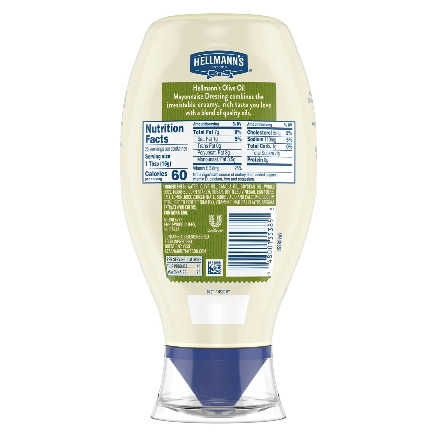 Hellmann's Mayonnaise Dressing with Olive Oil Squeeze Bottle Condiment for Simple Meals and Sandwiches Rich in Omega-3 ALA 20 oz