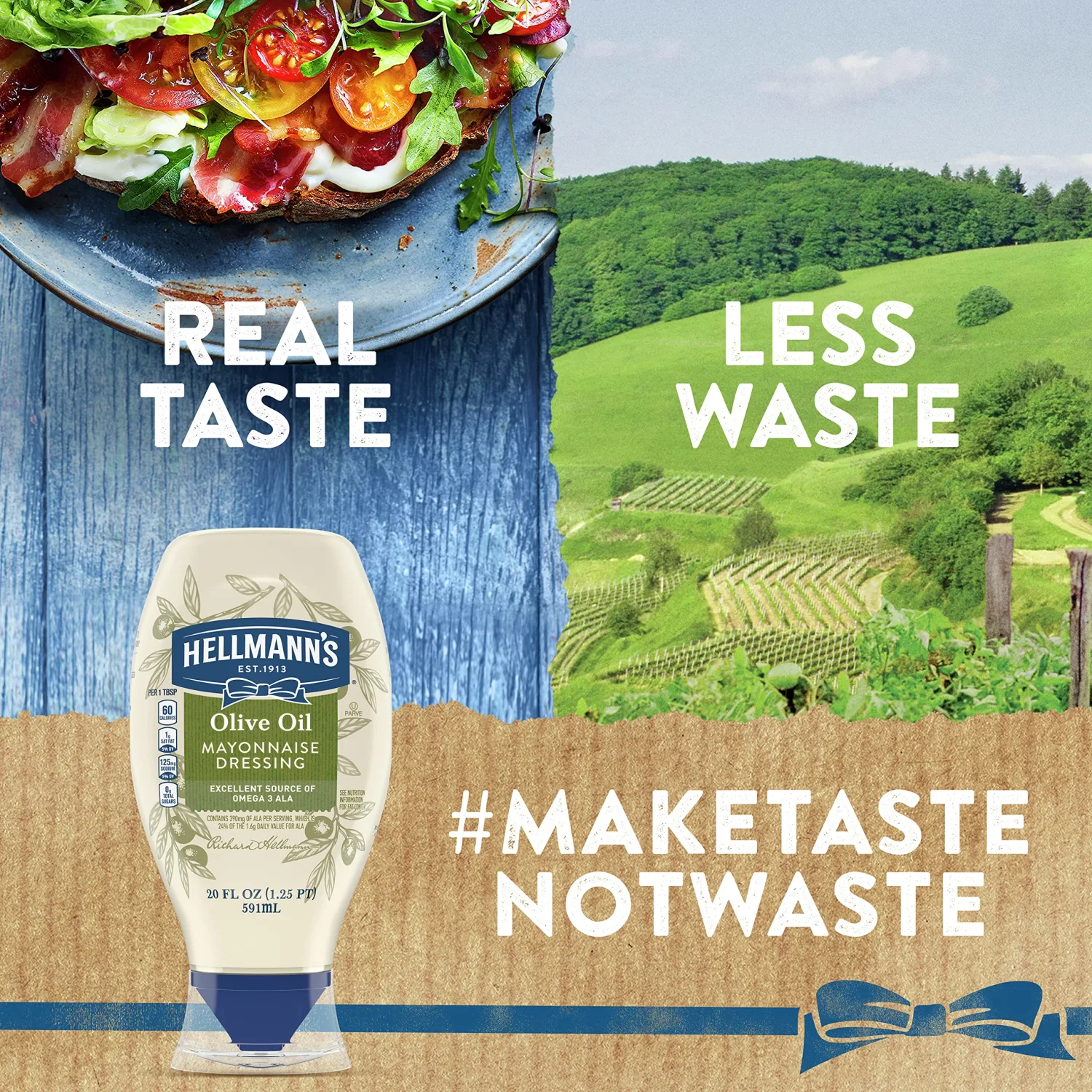 Hellmann's Mayonnaise Dressing with Olive Oil Squeeze Bottle Condiment for Simple Meals and Sandwiches Rich in Omega-3 ALA 20 oz