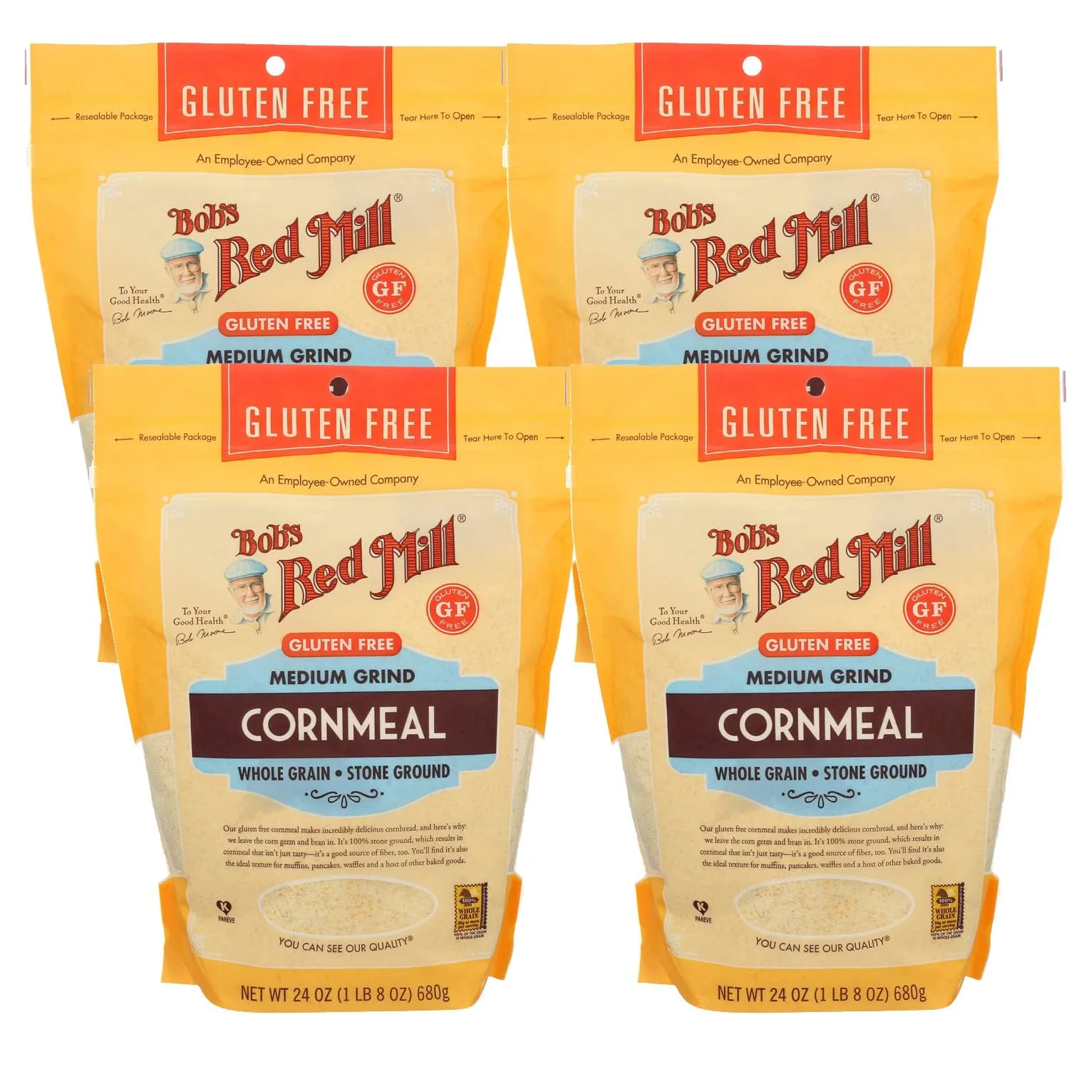 Bob’s Red Mill Gluten Free Medium Grind Cornmeal, 24 Ounce Bag (Pack of 4), Whole Grain, Vegan, Kosher