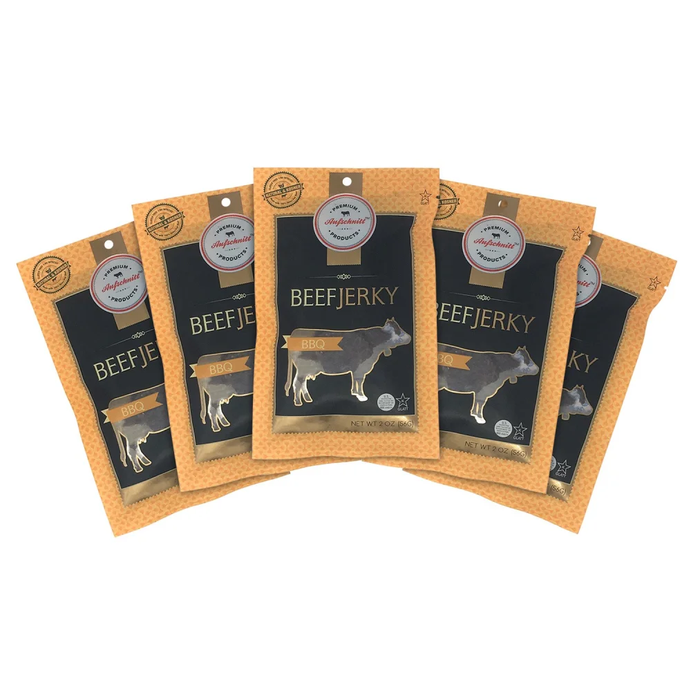 Aufschnitt Grass Fed Beef Jerky - Low Sodium, Certified Kosher - Halal and Keto Friendly - 5 Pack, BBQ